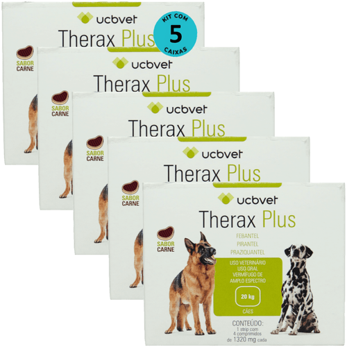 Therax Plus 1320mg Com 4 comprimidos Vermífugo UCBVET Kit Com 5